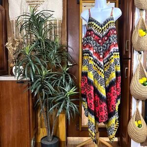 Pink Cattleac Handkerchief Midi Dress XL Geometric Kimono Sleeve Western Boho